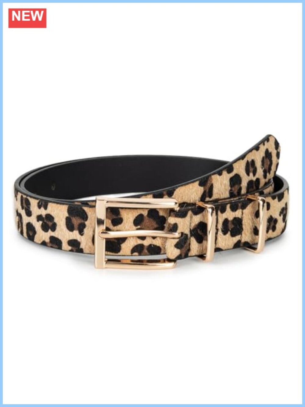 Faux Leather Leopard Print Belt Gold Pin Buckle Adjustable Waist